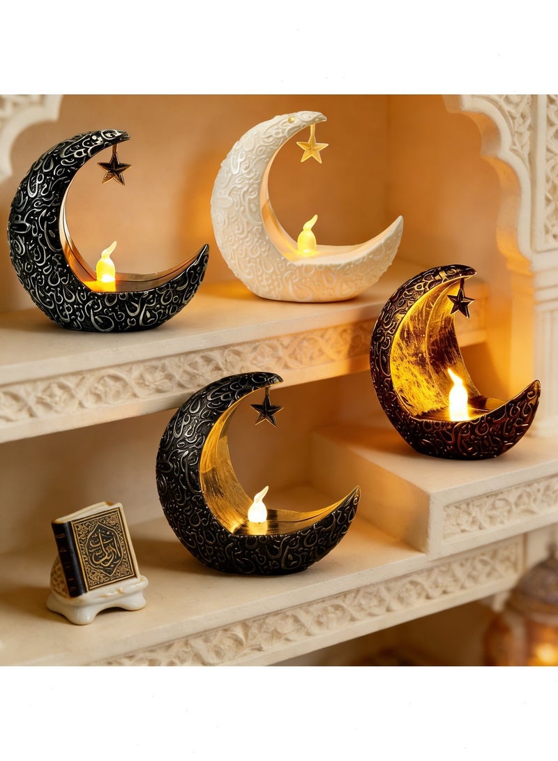 Ramadan Lights, 4-Pack LED Candle Light, Moon-Shaped with Built-in Battery, Ready-to-Use Tabletop Decor for Ramadan Decorations - Image 1